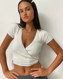 image of Delilah Wrap Top in White Pointelle Knit