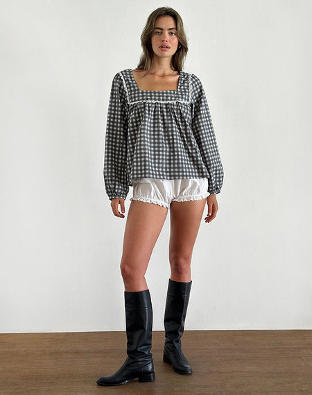 Cybera Mini Dress in Tonal Gingham Black and Grey