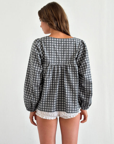 Image of Demona Top in Tonal Gingham Black and Grey