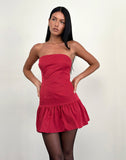 Image of Denama Puffball Mini Dress in Deep Red