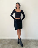 Image of Denim Knee Length Skirt in Rinse Black