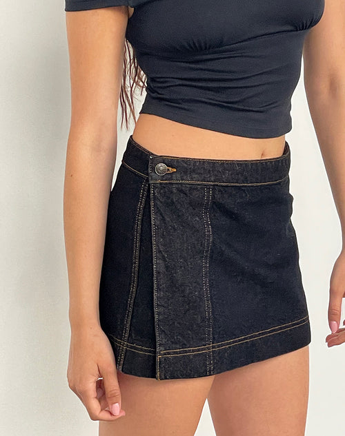 Image of Denim Mini Wrap Skirt in Indigo