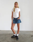 Image of Raw Hem Denim Mini Skirt in Mid Blue Used