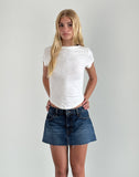 Image of Raw Hem Denim Mini Skirt in Mid Blue Used