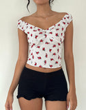 Image of Derige Bardot Top in White Rose Polka