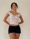 Image of Derige Bardot Top in White Rose Polka