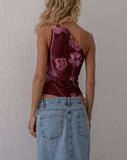 Image of Derse One Shoulder Mesh Top in Watercolour Floral Berry