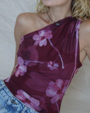 Image of Derse One Shoulder Mesh Top in Watercolour Floral Berry