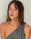 Image of Derse One Shoulder Top in Silver with Rosette