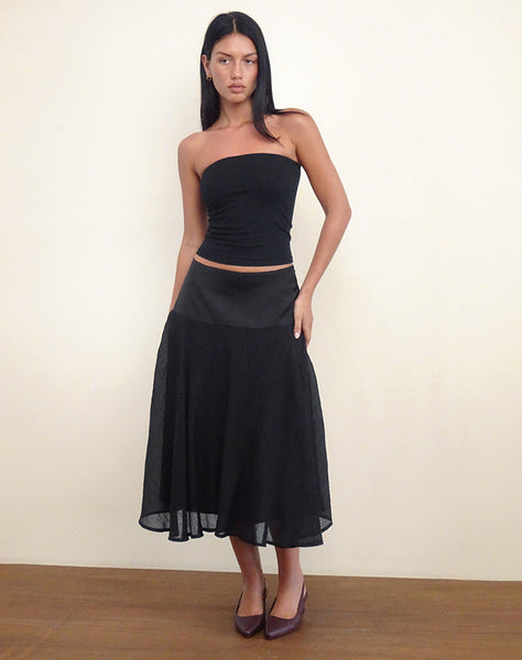 Image of Diera Satin Chiffon Midi Skirt in Black