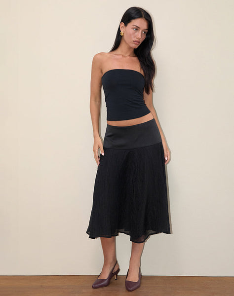 Image of Diera Satin Chiffon Midi Skirt in Black