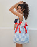 Image of Barbara Tote Bag in Blue Gingham with Red Bow