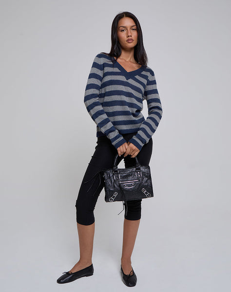 Image of Dikara V Neck Jumper in Tonal Blue Stripe