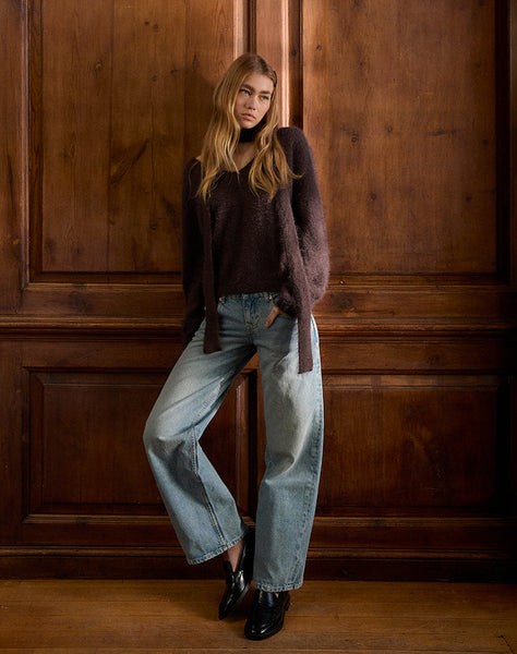 Image of Dikara Jumper with Scarf in Knit Brown