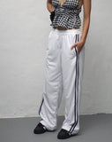 Image of Coze Wide Leg Jogger in White with Navy Double Stripe