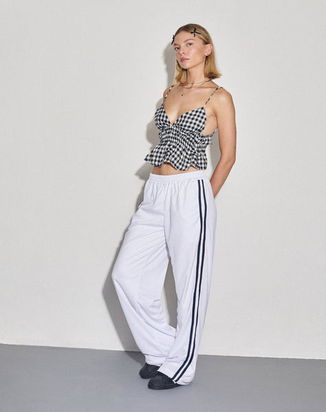 Image of Coze Wide Leg Jogger in White with Navy Double Stripe