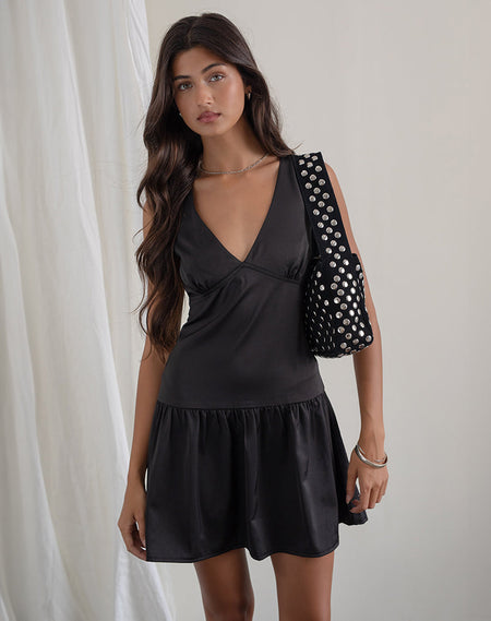 Luscian Plunge Mini Dress in Micro Polka Navy