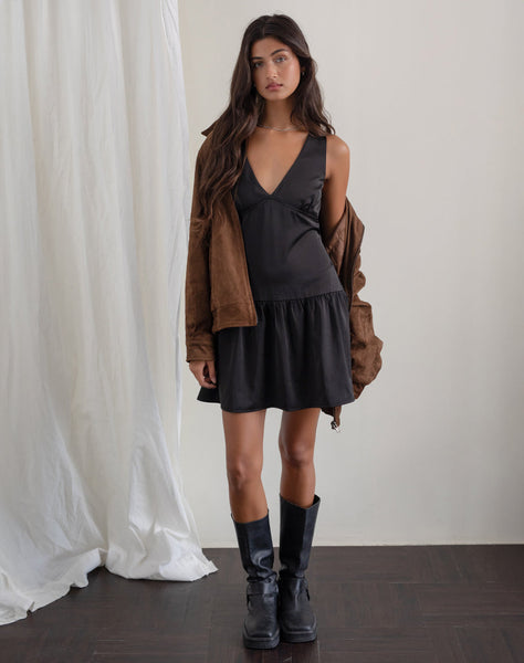 Image of Distia Plunge Puff Mini Dress in Black