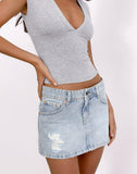 Image of Distressed Mini Skirt in Blue Bleach