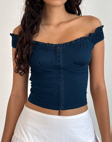 Nalea Zip Through Corset Top in Chambray Indigo