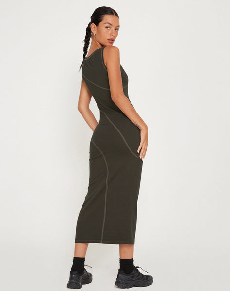 Image of Driki Midi Dress in Gunmetal with Grey Top Stitch