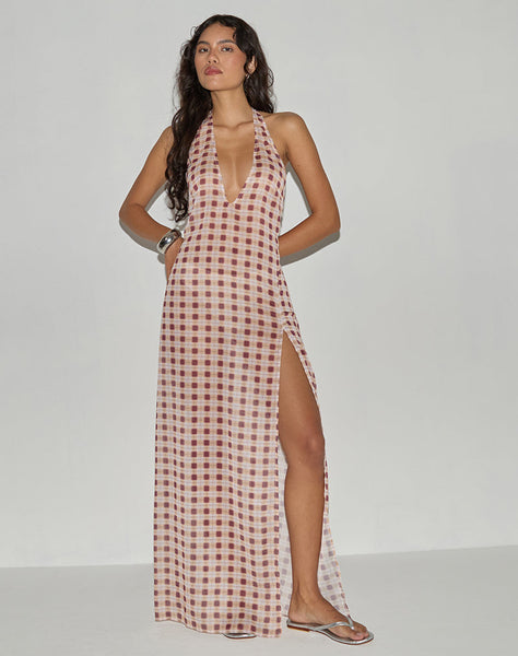 Image of Driti Maxi Dress in Chiffon Blurred Check Peach