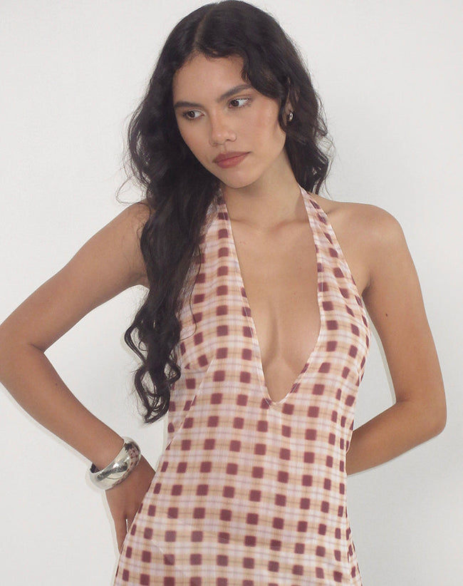 Image of Driti Maxi Dress in Chiffon Blurred Check Peach