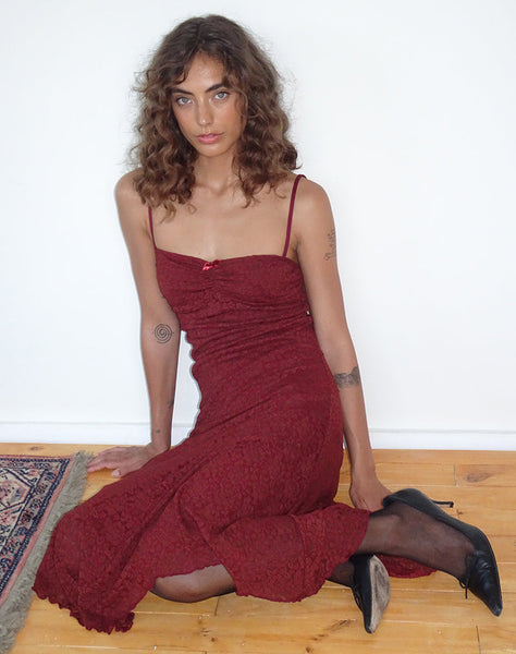 Image of Drusilla Midi Dress in Rose Lace Burgundy