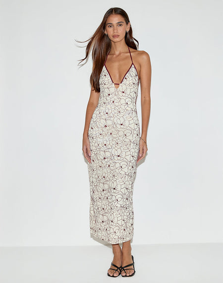 Broly Halter Dress in Line Flower Cream
