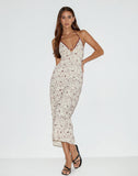 Image of Druvish Midi Dress in Line Flower Cream