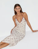 Image of Druvish Midi Dress in Line Flower Cream