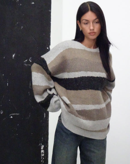 Daren Jumper in Grey and Charcoal Stripes