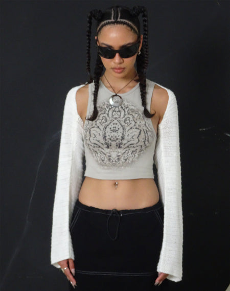 Isa Vest Top in White with Mon Cheri Embroidery