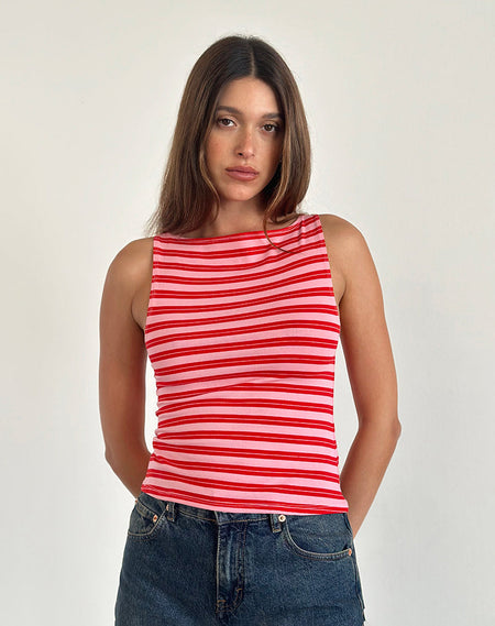 Tav Mini Jersey Dress in Stripe Pink and Red