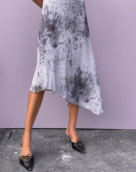 Meredith Halter Ruffle Mini Dress in Distorted Animal Print