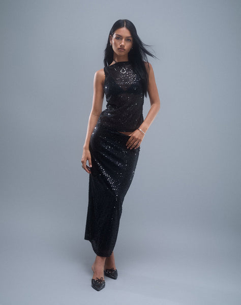 Image of Tresha Maxi Skirt in Sequin Knit Black