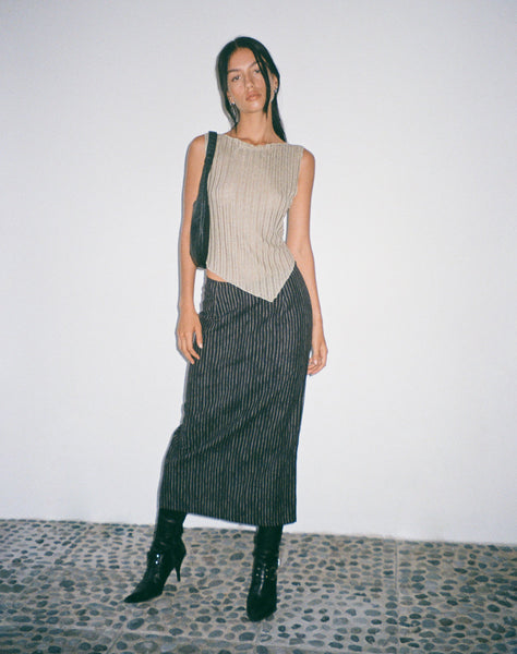 Image of MOTEL X JACQUIE Duende Midi Skirt in Sketchy Stripe Black