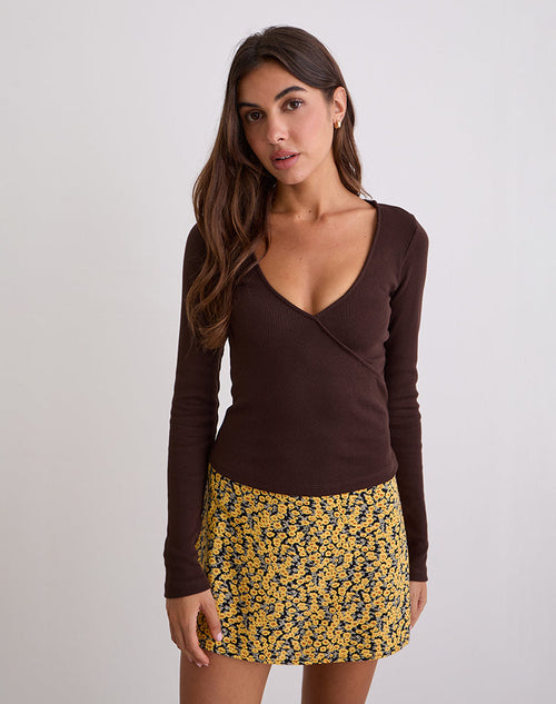 Image of Dulcet Ribbed Plunge Top in Chocolate Brown