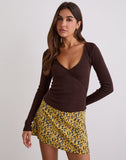 Image of Dulcet Ribbed Plunge Top in Chocolate Brown