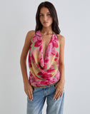 Image of Duma Cowl Halter Top in Bold Multi Colour Floral