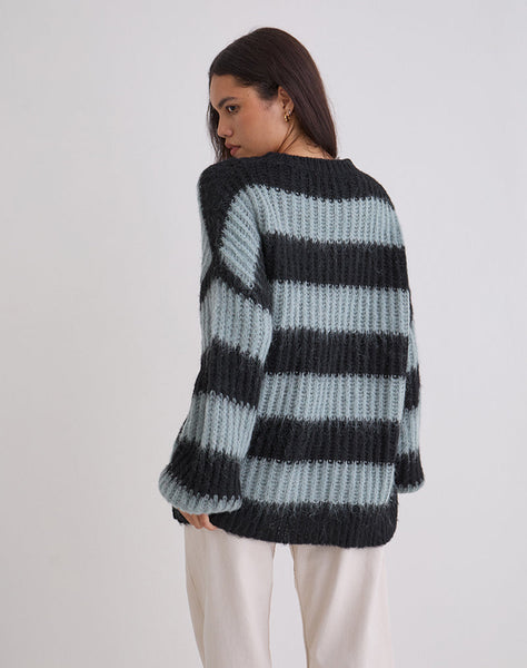 Image of Daren Jumper in Grey and Charcoal Stripes