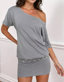 Image of Edwina Off The Shoulder Mini Dress in Grey