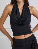 Image of Nyra High Neck Top in Cupro Black