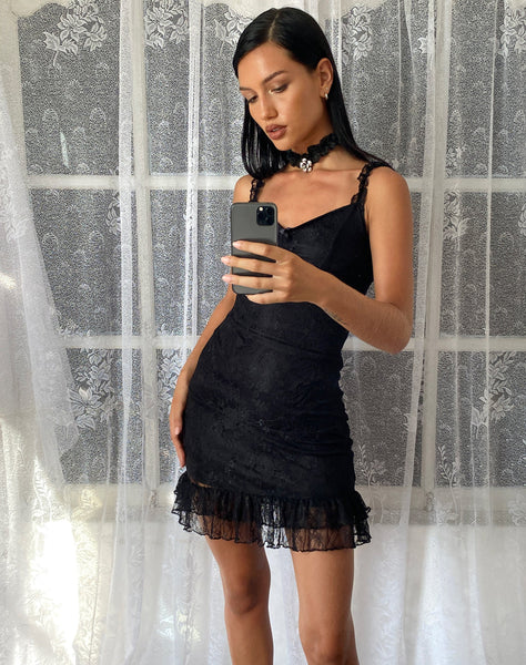 Image of Elaine Lace Mini Dress in Black