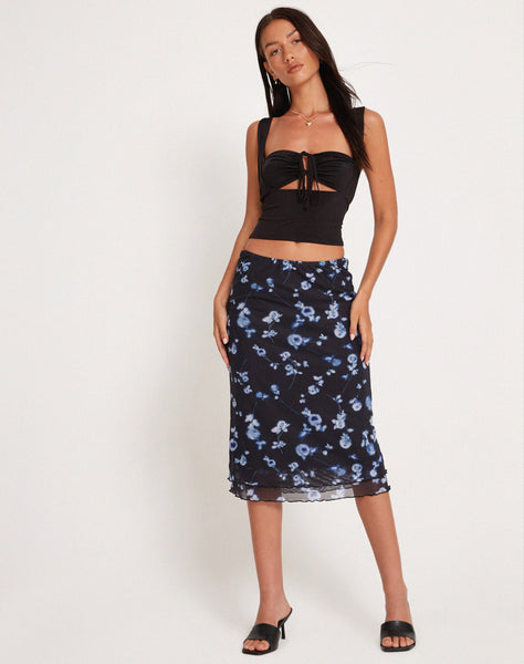 Image of Eldonia Mid Skirt in Mesh Navy Diffused Floral