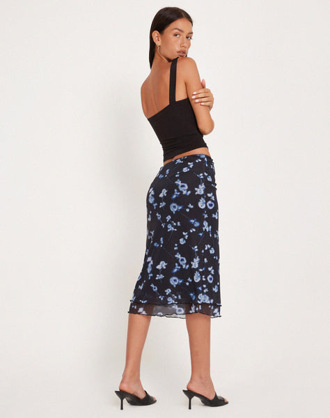 Image of Eldonia Mid Skirt in Mesh Navy Diffused Floral