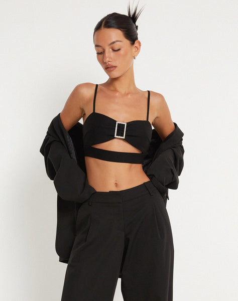 Image of Elenia Buckle Detail Crop Top in Black