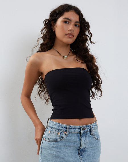 Astrum Bandeau Satin Top in Black with Rosette