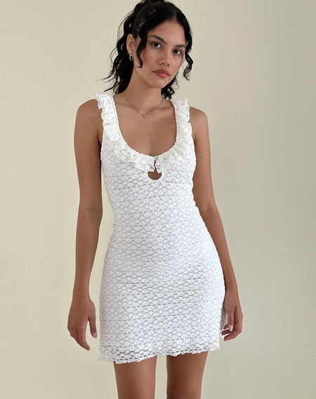 Celia Mini Slip Dress in Sequin Lace Ivory