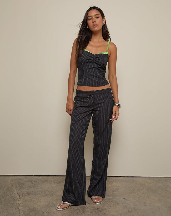 Image of Elsa Top in Pinstripe Black with Green